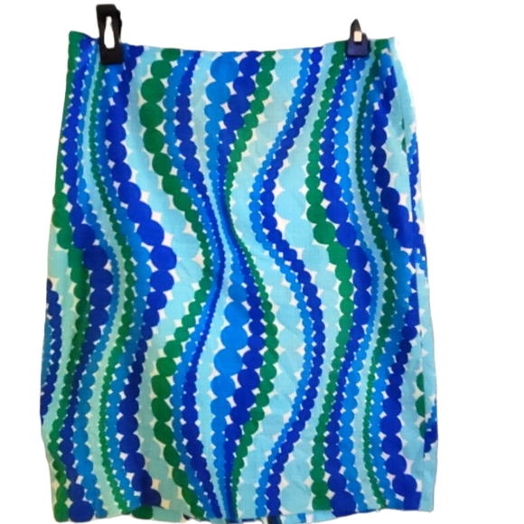 Talbots Womens Size 6P Blue Green Polka Dot Wavy Striped Pencil Skirt Stretch. - Picture 1 of 3